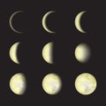 Yellow moon phases on a black background. Vector Illustration, EPS 10. Royalty Free Stock Photo