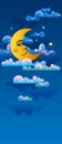 Yellow moon sleeping on clouds