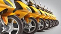 Yellow moped scooter parking Transport wheel 3d render on grey gradient