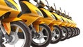 Yellow moped scooter parking Transport wheel 3d render on white no shadow
