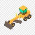 Yellow motor grader icon, isometric 3d style