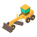 Yellow motor grader icon, isometric 3d style