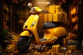 Yellow motorbike for delivering concept. Pizza delivery transport for courier. Generative AI