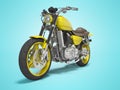 Yellow motorbike on two places front view 3d render on blue background with shadow Royalty Free Stock Photo