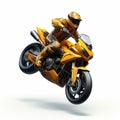 Yellow Motorcycle In Zbrush Style: Dynamic Pose On White Background Royalty Free Stock Photo