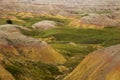 Yellow Mounds and Green Prairie Grass Badlands South Dakota Royalty Free Stock Photo