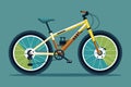 Yellow mountain bike with a green tire and spokes, customizable flat illustration, Mountain bike Customizable Flat Illustration Royalty Free Stock Photo