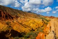 Yellow mountain valley canyon Skazka in Kirgyzstan Royalty Free Stock Photo