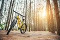 A yellow MTB bicycle along Royalty Free Stock Photo