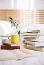 yellow mug books. High quality photo Royalty Free Stock Photo