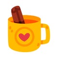 Yellow Mug with Hot Cinnamon Autumn Drink Vector Illustration