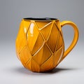 Geometric Ceramic Cup With Yellow And Amber Design
