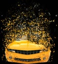 Yellow muscle car - pixel destruction Royalty Free Stock Photo