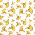 Yellow mushroom seamless chanterelle pattern in doodle style vector illustration