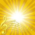 Yellow music vector background with notes and flash