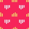 Yellow Music equalizer icon isolated seamless pattern on red background. Sound wave. Audio digital equalizer technology Royalty Free Stock Photo