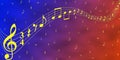 Yellow Music Notes in Blue and Red Banner Background Royalty Free Stock Photo