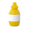 A yellow mustard bottle with blank label against a white background Royalty Free Stock Photo