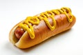 Yellow mustard hotdog isolated on white background. Generative AI Royalty Free Stock Photo