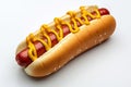 Yellow mustard hotdog isolated on white background. Generative AI Royalty Free Stock Photo