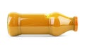 Yellow mustard squeeze bottle container with no label. Isolated. White background