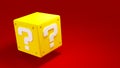 Yellow mystery box with white question marks. Royalty Free Stock Photo