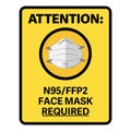 yellow N95 or FFP2 MASK REQUIRED information sign