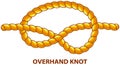 Overhand knot isolated on white. Household binding and fastening unit for permanent fastening