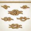 Yellow nautical rope knots set over beige background Royalty Free Stock Photo