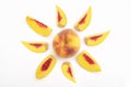 Yellow nectarine peach - whole and sliced on white background