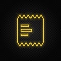 Yellow neon icon atm, cashbox.Transparent background. Yellow neon vector icon