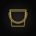 Yellow neon icon bucket, ice bucket. Transparent background. Yellow neon vector icon