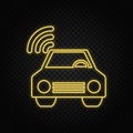 Yellow neon icon Car, smart. Transparent background. Yellow neon vector icon