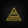 Yellow neon icon career, finance, pyramid.Transparent background. Yellow neon vector icon