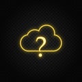 Yellow neon icon cloud faq, cloud support. Transparent background. Yellow neon vector icon