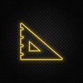 Yellow neon icon degree square, drafting, geometry tool. Transparent background. Yellow neon vector icon