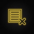 Yellow neon icon delete, ecommerce, box.Transparent background. Yellow neon vector icon