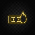 Yellow neon icon dollar, money, fire.Transparent background. Yellow neon vector icon