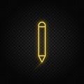 Yellow neon icon pencil. Transparent background. Yellow neon vector icon