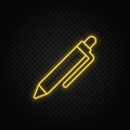 Yellow neon icon pencil. Transparent background. Yellow neon vector icon