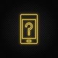 Yellow neon icon phone, help. Transparent background. Yellow neon vector icon