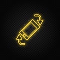 Yellow neon icon phone, rotate, arrows. Transparent background. Yellow neon vector icon