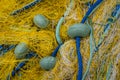 Yellow nets on a boat deck Royalty Free Stock Photo