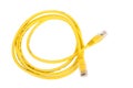 Yellow Network Cable with molded RJ45 plug isolated on white background Royalty Free Stock Photo