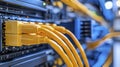 Yellow Network Cables Connected to Server Rack
