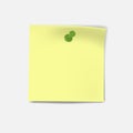Yellow note paper with green pushpin - reminder, vector mockup Royalty Free Stock Photo