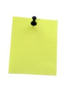 Yellow note paper with pushpin Royalty Free Stock Photo