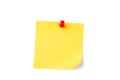 Yellow note paper with red pin Royalty Free Stock Photo