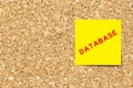 Yellow note paper with word database on cork board with copy space Royalty Free Stock Photo