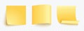 Yellow note sheet of paper set with different shadow. Blank post for message, to do list, memory. Set of vector notes
